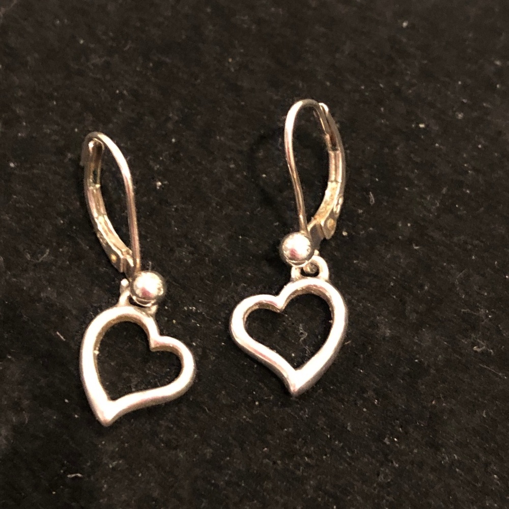 Sterling silver heart dangle earrings